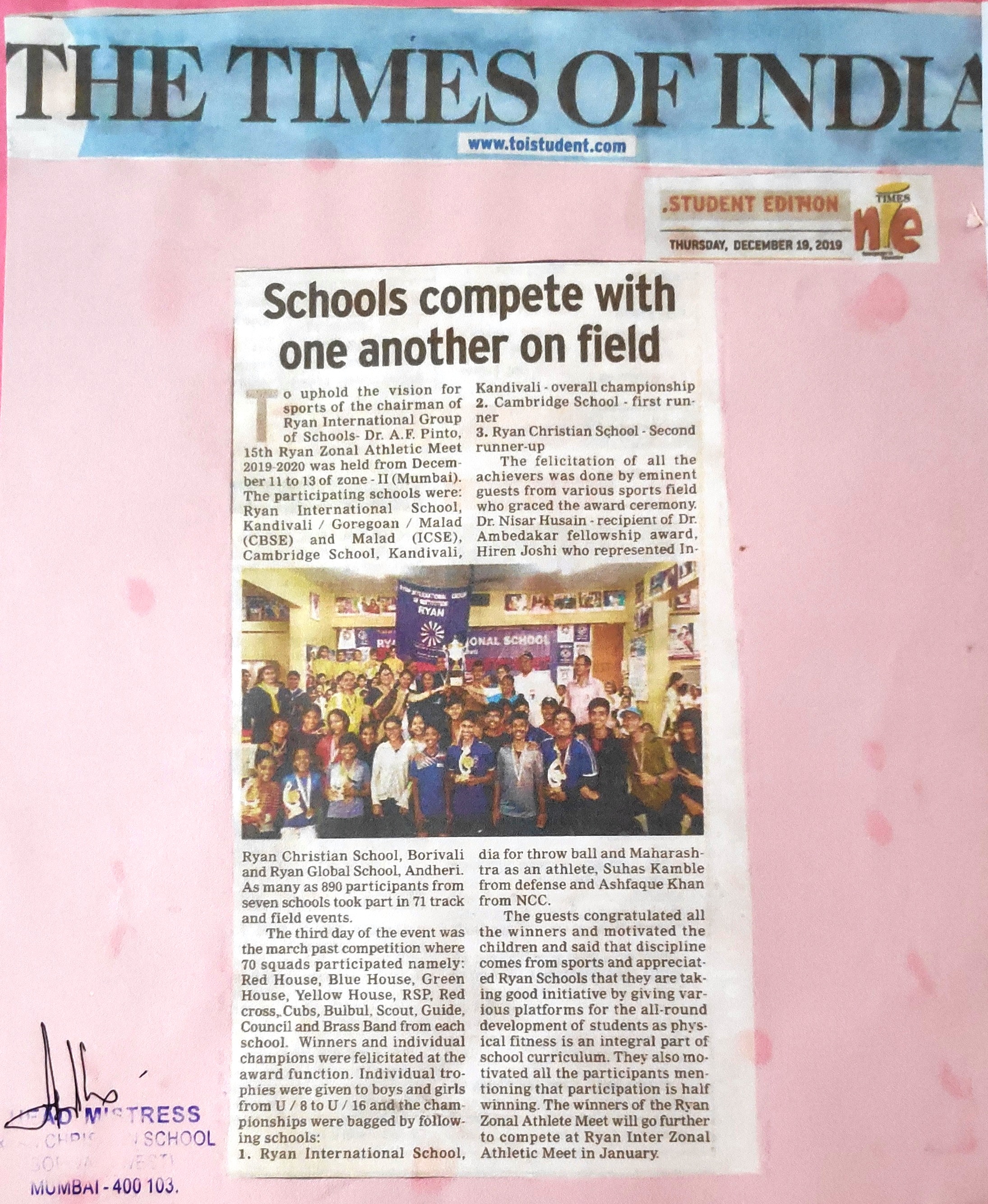 Zonal Sports was featured in Times Of India